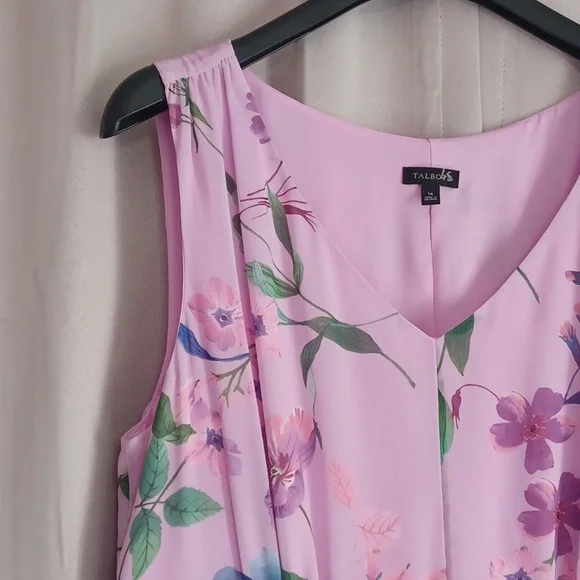 Talbots Georgette Botanical Fit&Flare Midi Dress, Purple Floral, Ruched Waist - Picture 4 of 16